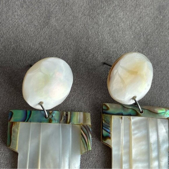 Carved Mother of Pearl and Abalone Shell Earrings - Picture 6 of 13